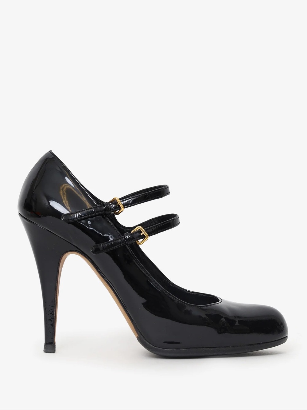 Miu Miu Black Patent Leather Double Strap Mary Jane Heels 39.5